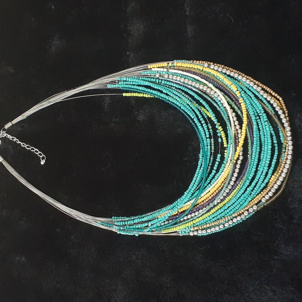 Beaded multistrand necklace turquoise/multicolor